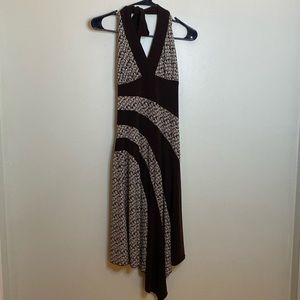 Brown and Tan Abstract Flowy Midi Dress